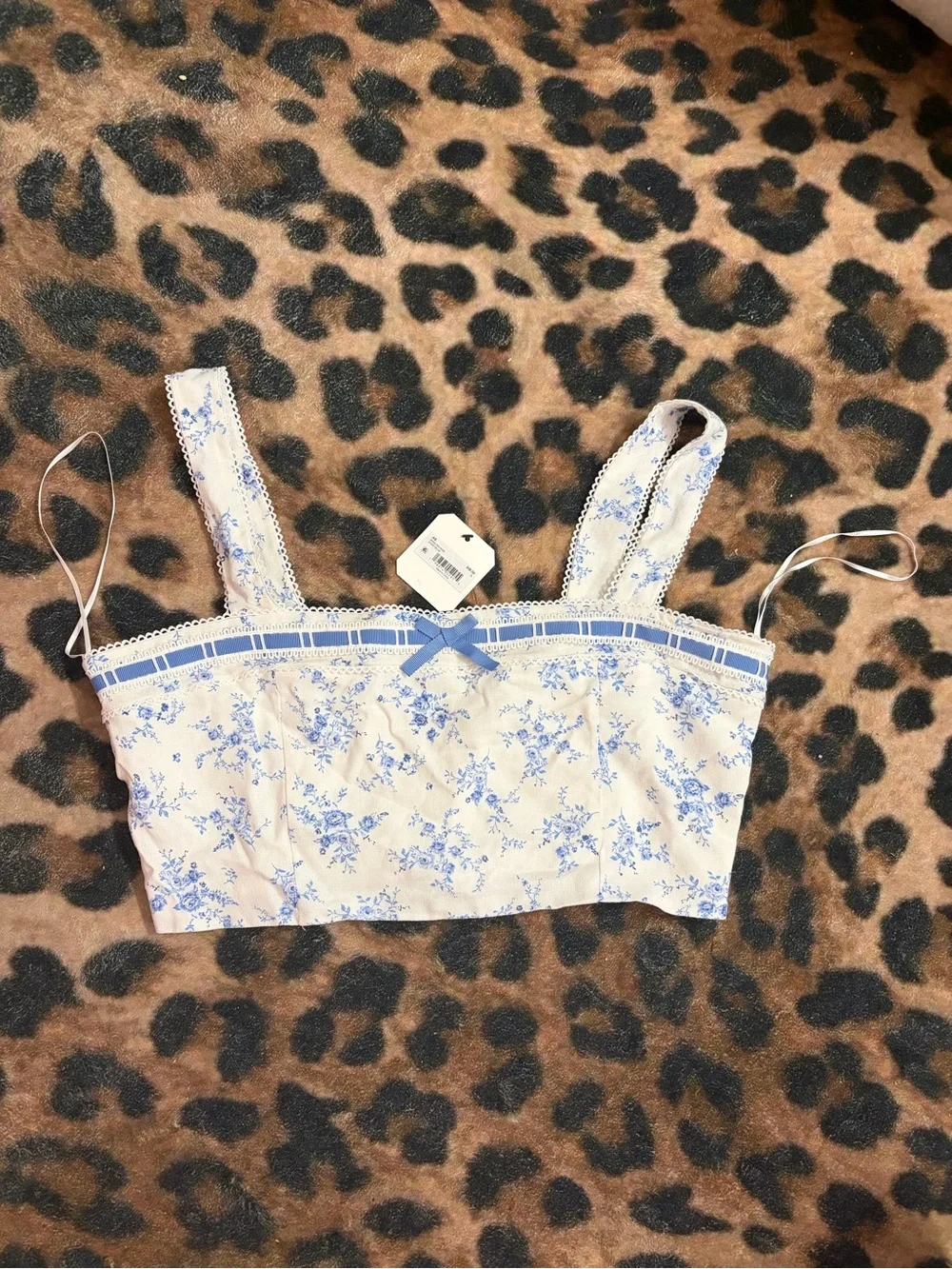 Altar'd State Cream and Blue Floral Tank Top
